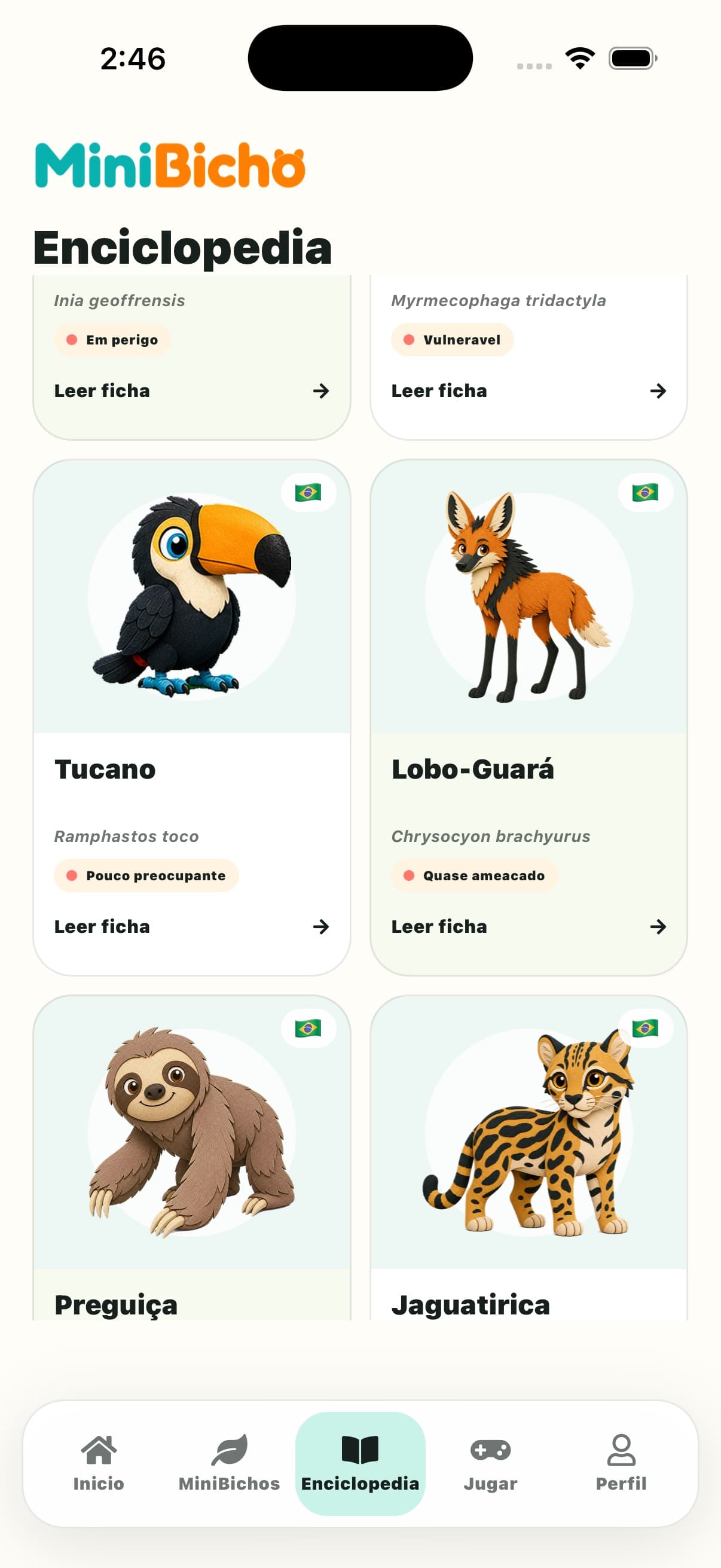 Captura do app: Enciclopédia de espécies